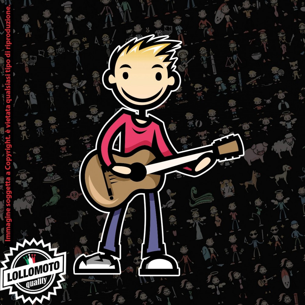 Ragazzo con chitarra StickMan© 2.0 Colorati Adesivi Famiglia Vetro Auto Stickers Family Stickers Family Decal