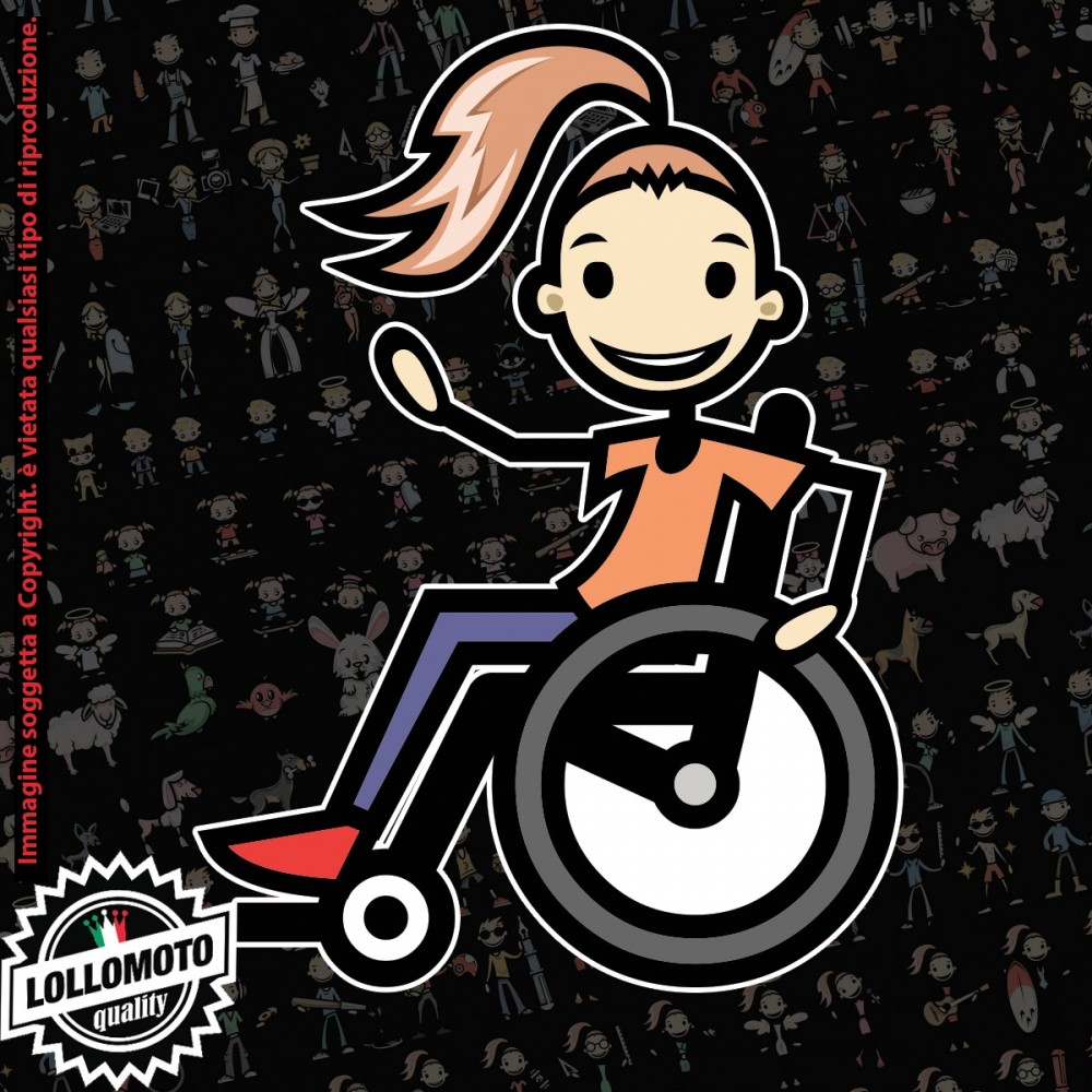 Ragazza disabile StickMan© 2.0 Colorati Adesivi Famiglia Vetro Auto Stickers Family Stickers Family Decal