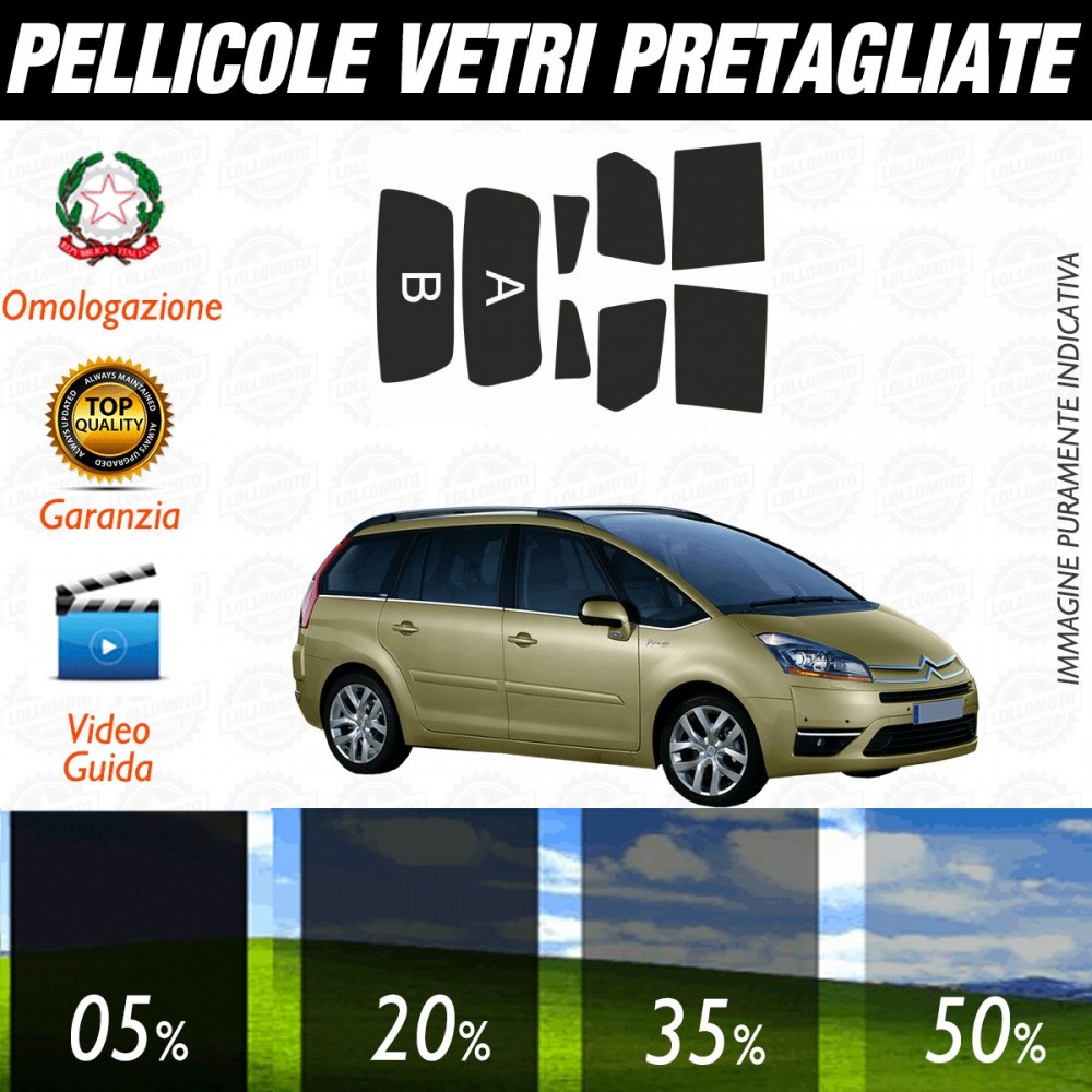 Citroen C4 Gran Picasso dal 2006 al 2013 Pellicole Oscuramento Vetri Posteriori Auto Pre Tagliate a Misura