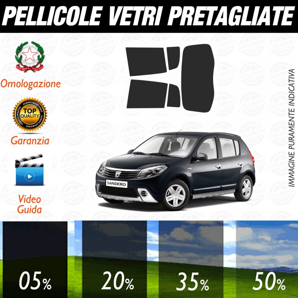 Dacia Sandero 5P dal 2008 al 2012 Pellicole Oscuramento Vetri Posteriori Auto Pre Tagliate a Misura