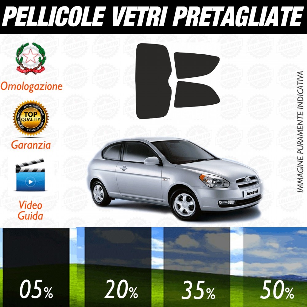 Hyundai Accent 3P dal 2007 ad OGGI Pellicole Oscuramento Vetri Posteriori Auto Pre Tagliate a Misura