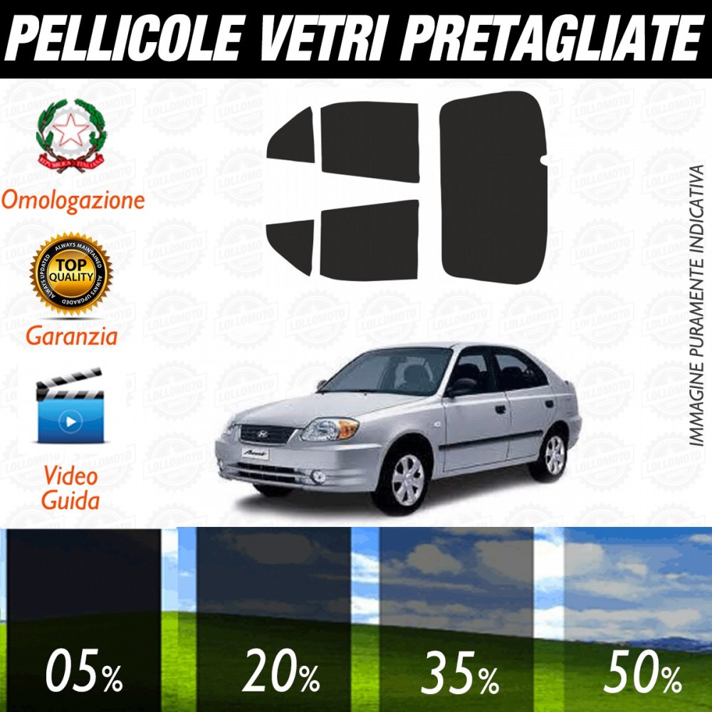 Hyundai Accent 5P dal 2000 al 2006 Pellicole Oscuramento Vetri Posteriori Auto Pre Tagliate a Misura