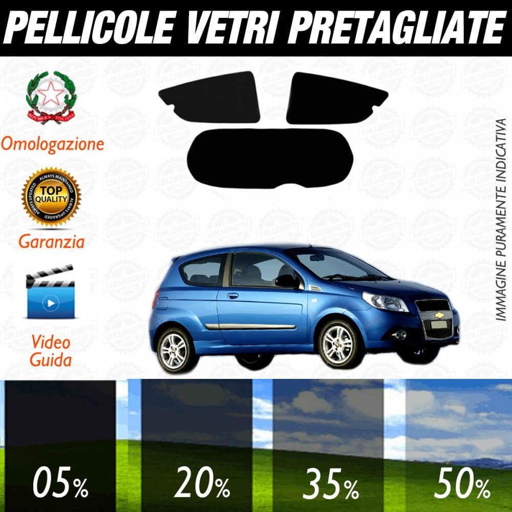 Chevrolet Aveo 3P dal 2009 al 2010 Pellicole Oscuramento Vetri Posteriori Auto Pre Tagliate a Misura