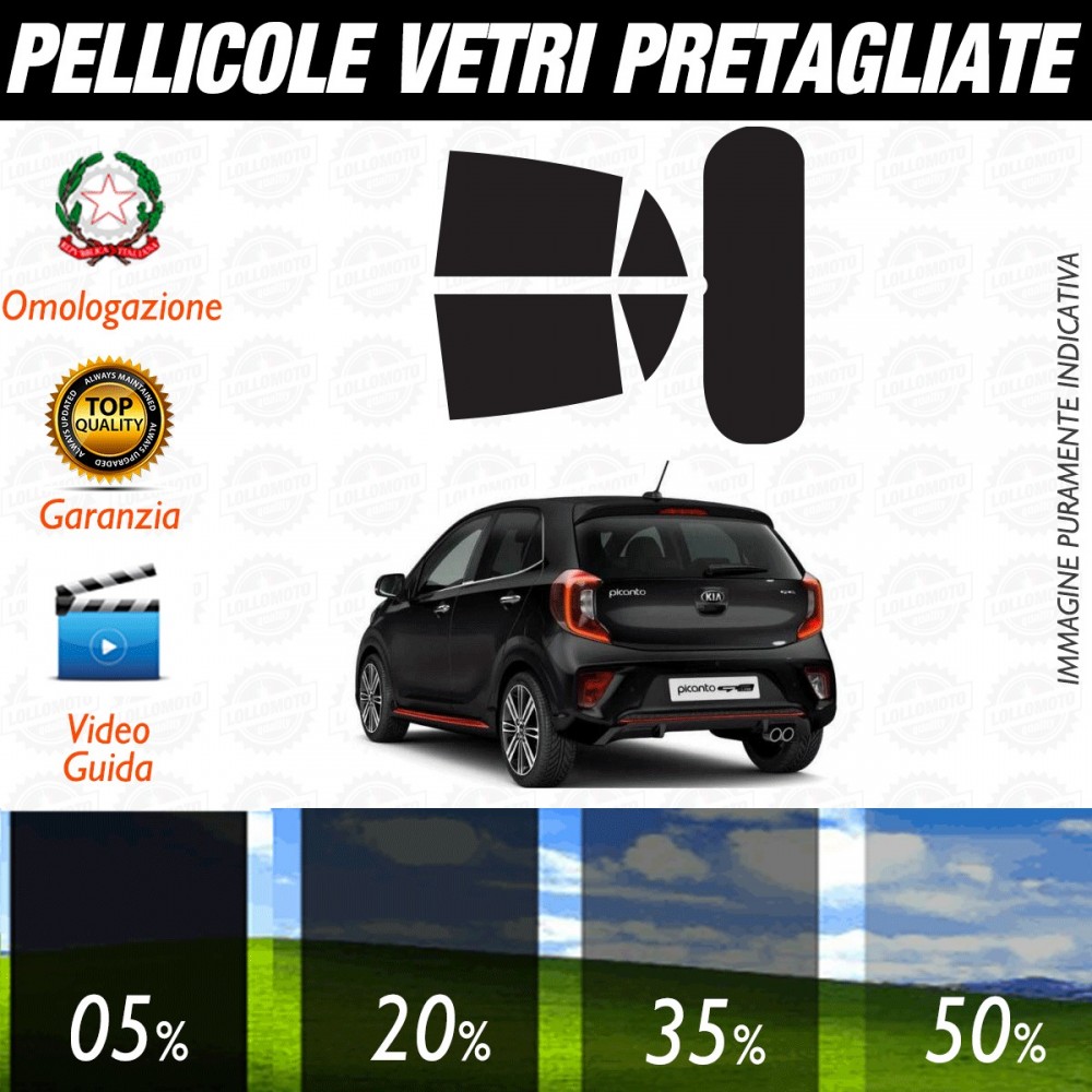 Kia Picanto 5P dal 2017 ad OGGI Pellicole Oscuramento Vetri Auto Pre Tagliate a Misura