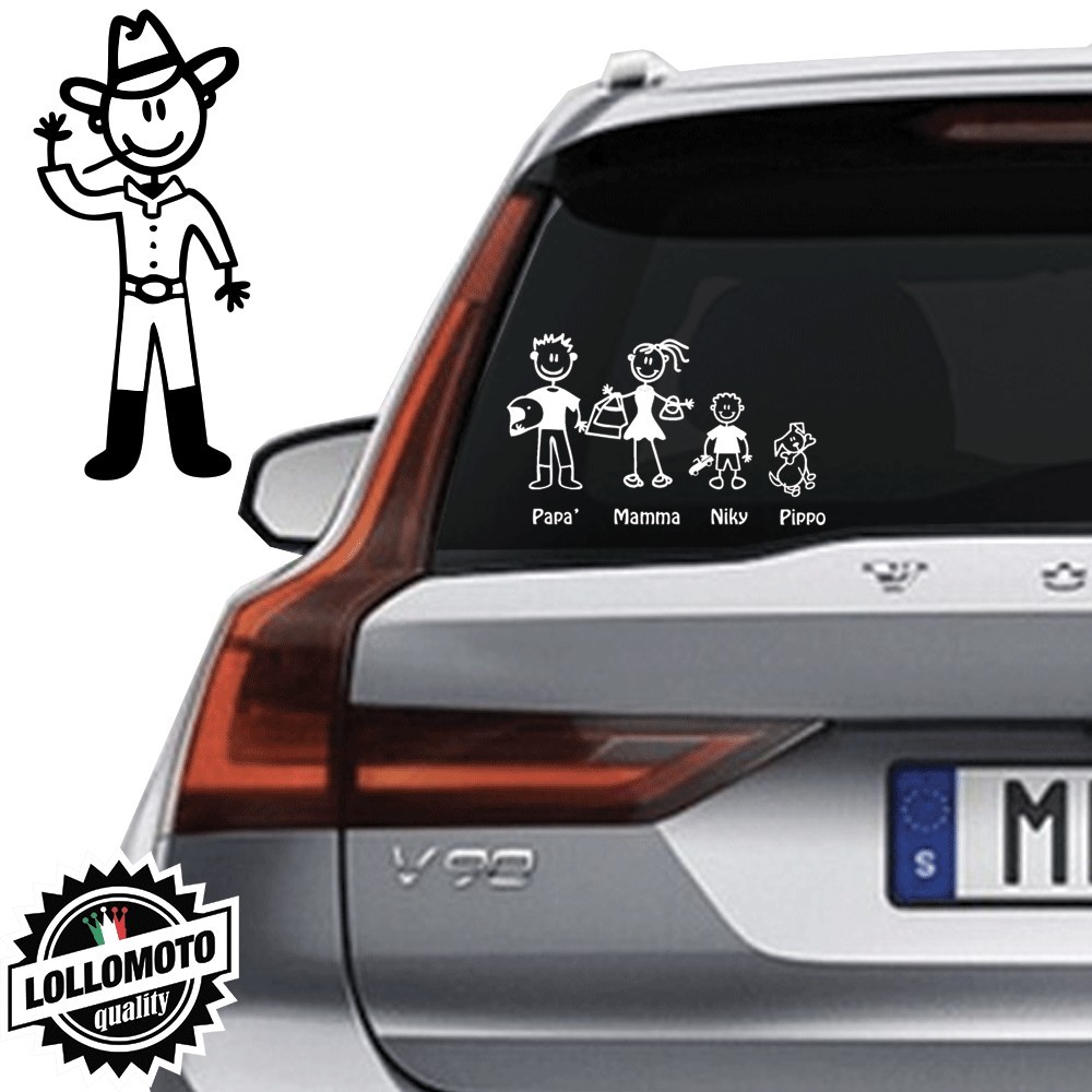 Papà CowBoy Vetro Auto Famiglia StickersFamily Stickers Family