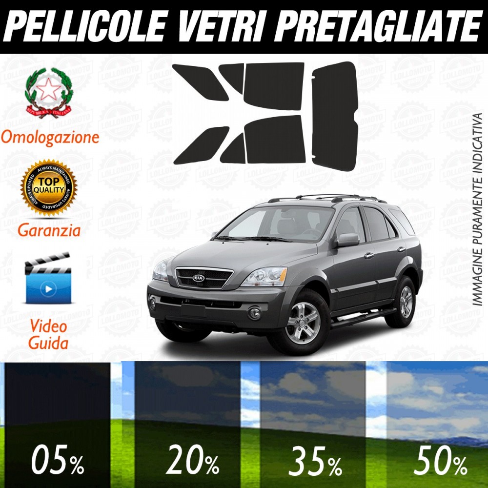 Kia Sorento dal 2002 al 2007 Pellicole Oscuramento Vetri Auto Pre Tagliate a Misura