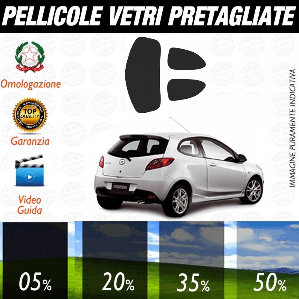Mazda 2 3P dal 2009 al 2014 Pellicole Oscuramento Vetri Auto Pre Tagliate a Misura