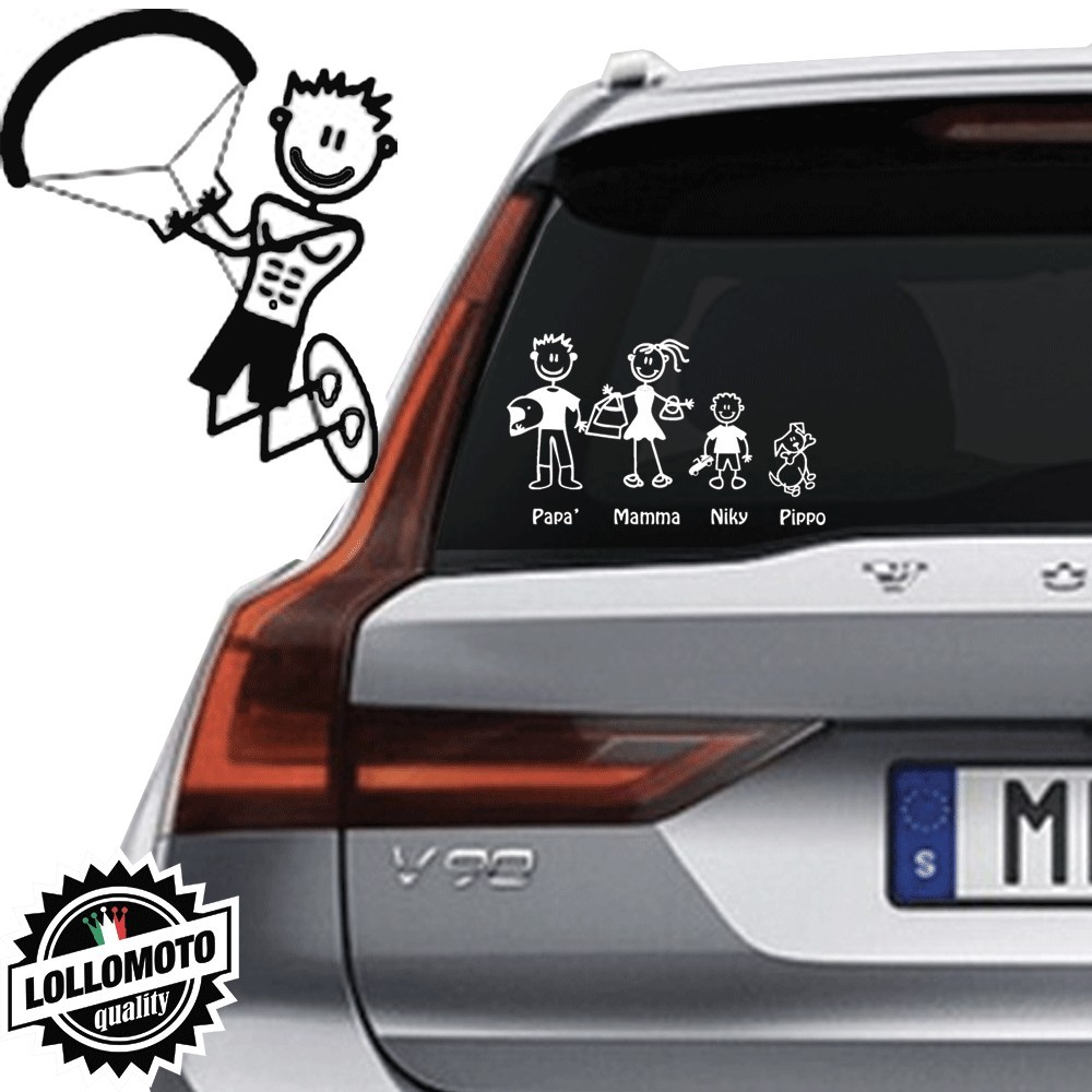 Papà Kite Surf Vetro Auto Famiglia StickersFamily Stickers
