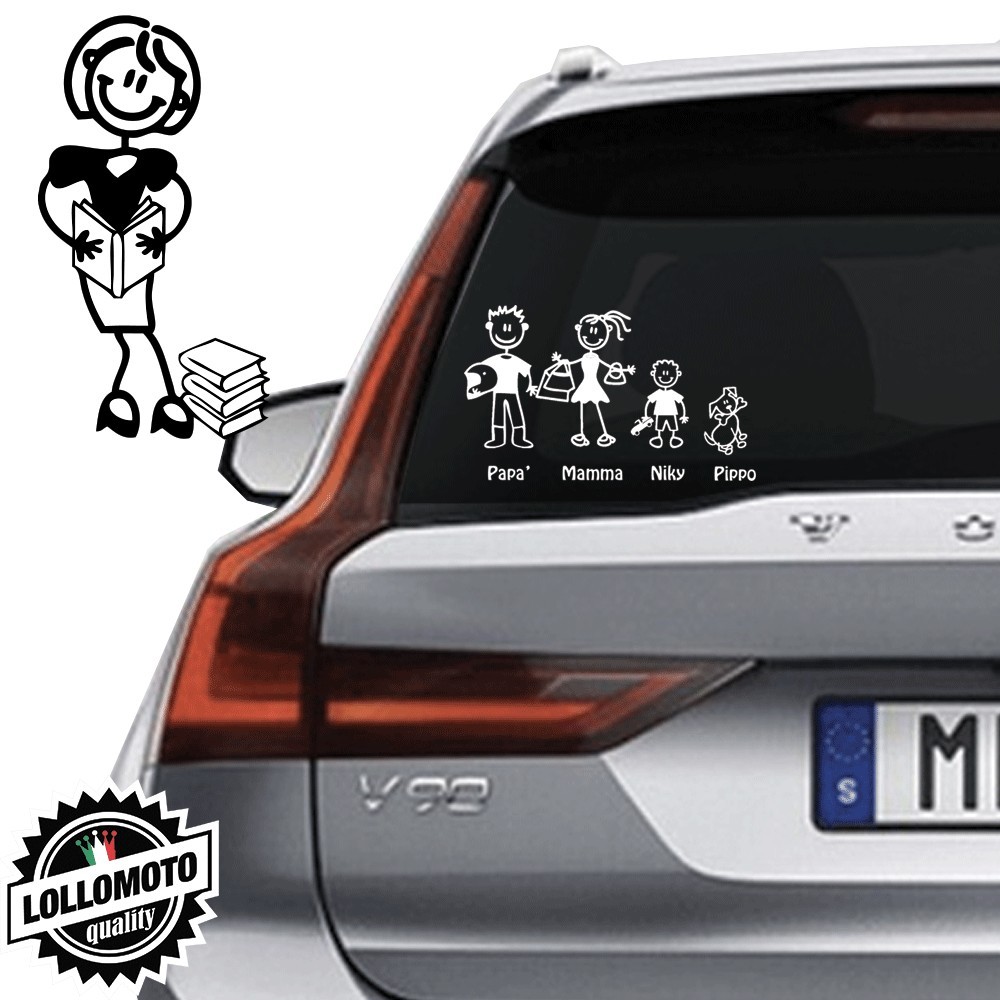 Mamma Con Libri Vetro Auto Famiglia StickersFamily Stickers