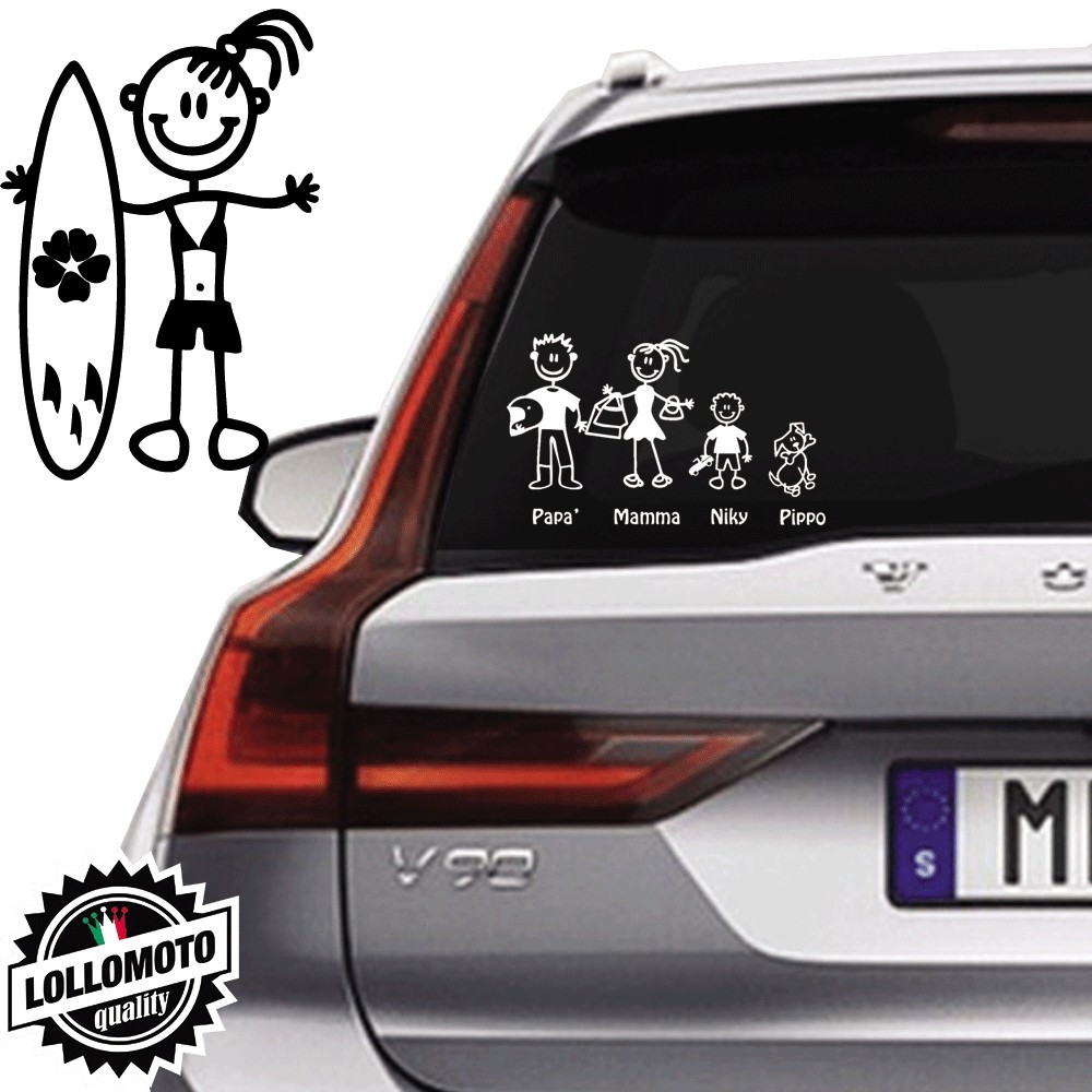 Ragazza Con Surf Vetro Auto Famiglia StickersFamily Stickers