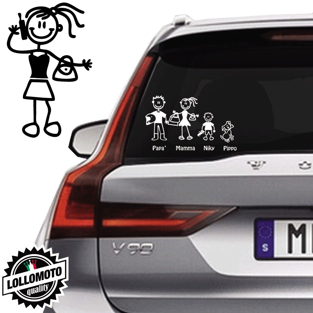 Ragazza Con Borsa e Cellulare Vetro Auto Famiglia