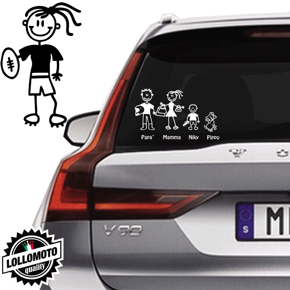 Ragazza Con Pallone da Rugby Vetro Auto Famiglia StickersFamily