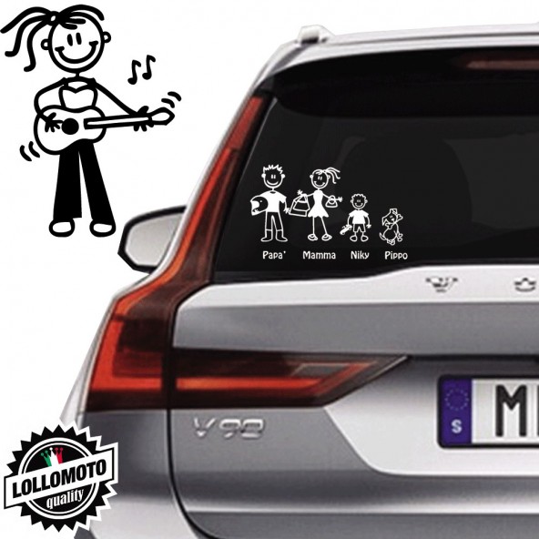 Ragazza Con Chitarra Vetro Auto Famiglia StickersFamily